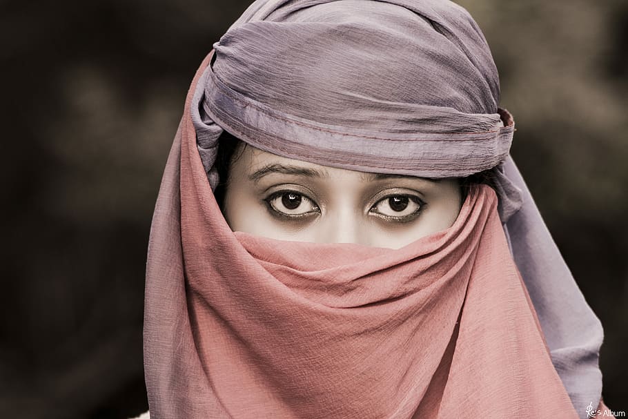 Eyes - They speaks too, woman in purple hijab, lady, female, headscarf, HD wallpaper