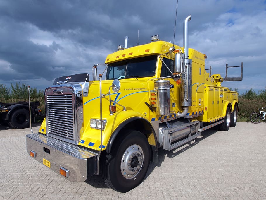Wrecker, Recovery, Truck, tow, yellow, cloud - sky, transportation, HD wallpaper