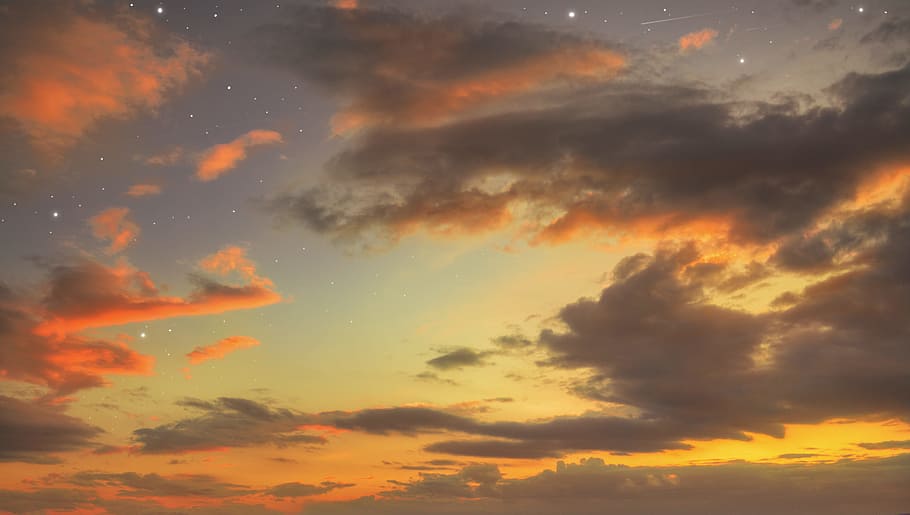 aerial photography of clouds, high angle view of sky, star, orange HD wallpaper