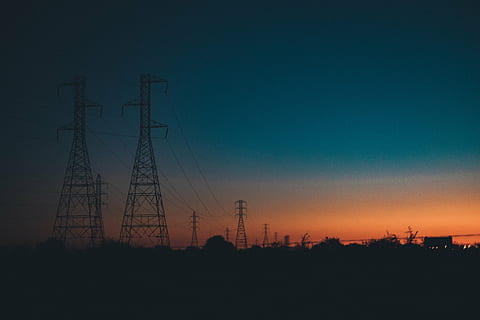 electric post at golden hour, photo, silhouette, town, near HD wallpaper