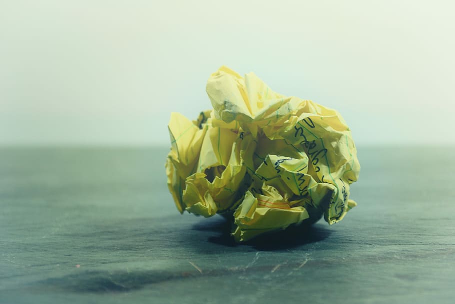crumpled yellow ruled paper on gray panel, untitled, trash, garbage HD wallpaper