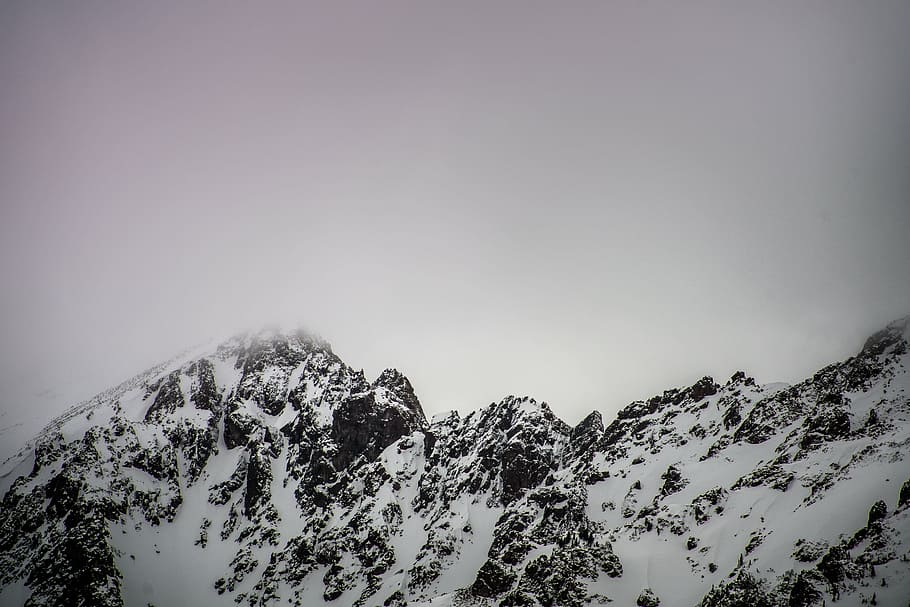 gray mountain covered snow, winter, white, cold, weather, ice HD wallpaper