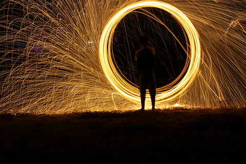 time lapse photography of boy in front of firework, dark, light HD wallpaper