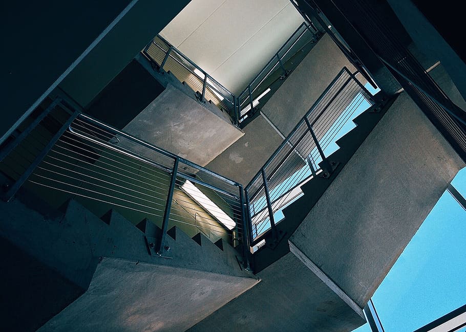 Bottom View of Stairs Inside Building, architecture, perspective HD wallpaper