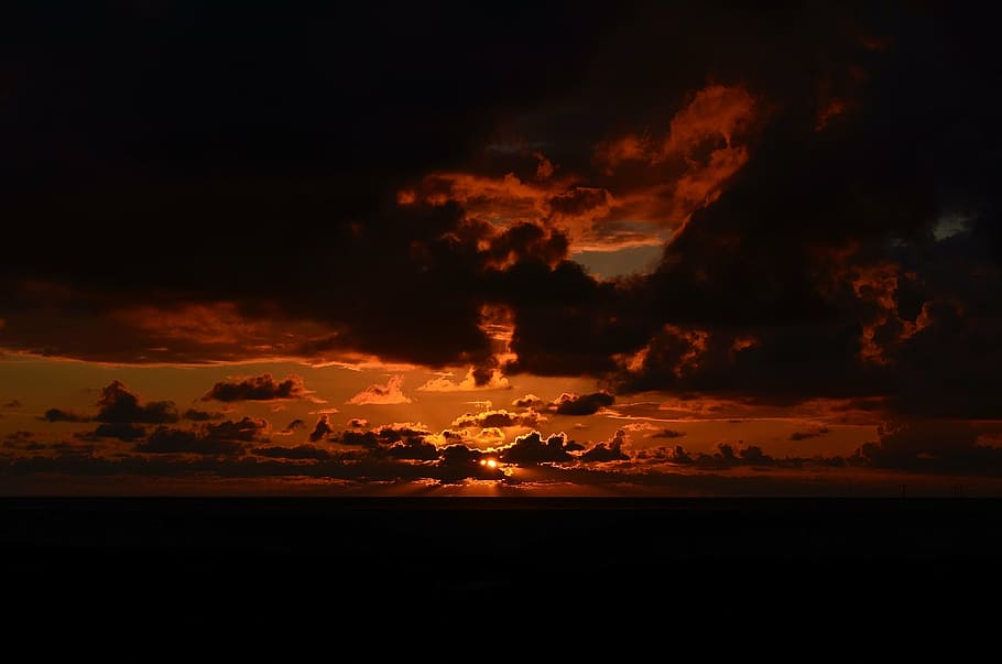 golden our landscape photograph, sunset, mood, sea, lighting HD wallpaper