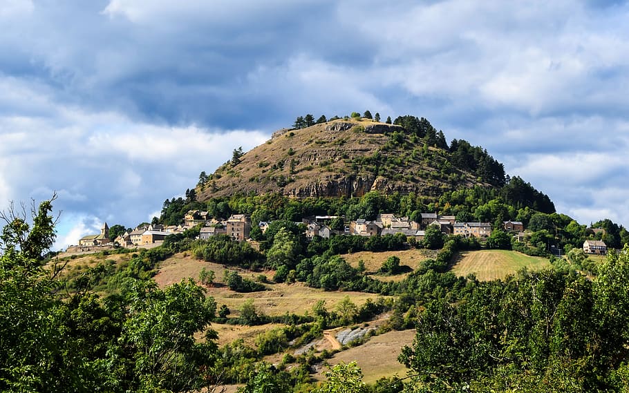 lozère, mount, landscape, sky, field, cloud - sky, tree, plant HD wallpaper