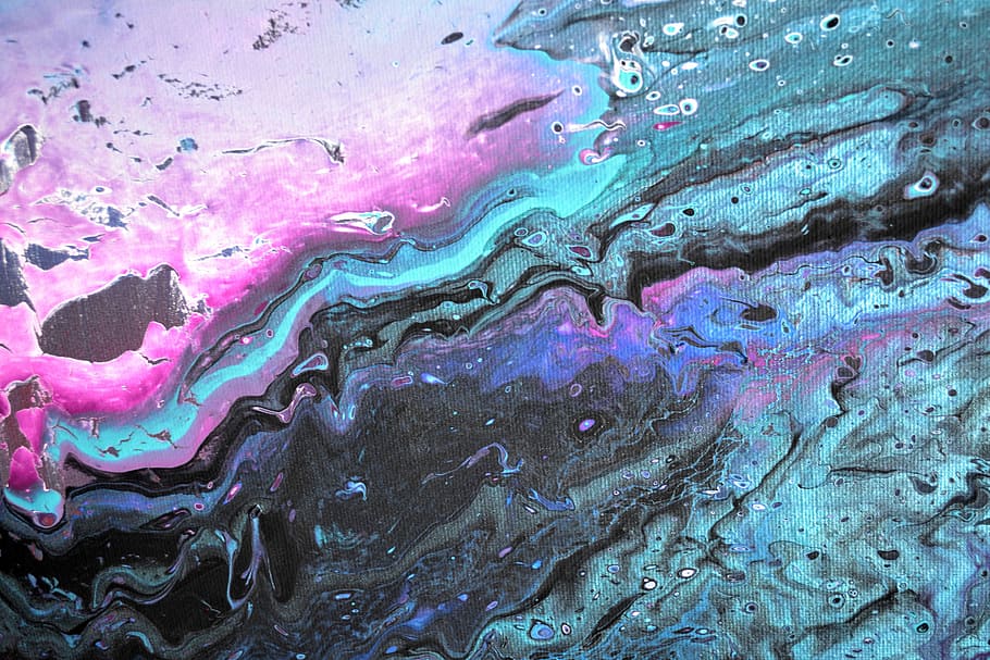 teal and pink liquid art illustration, painting, abstract, waves, HD wallpaper