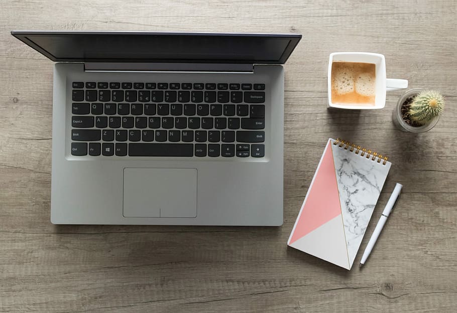 laptop, workplace, coffee, table, wireless technology, communication HD wallpaper