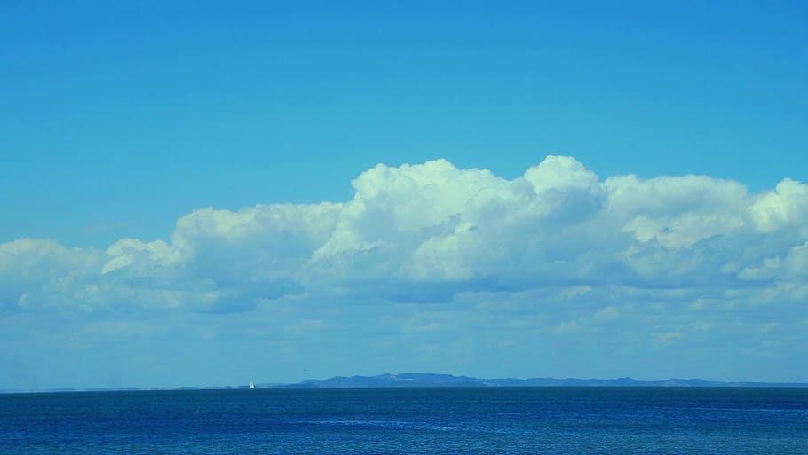 clouds, sky, sol, blue, mar, blue sky, water, beach, reflection HD wallpaper