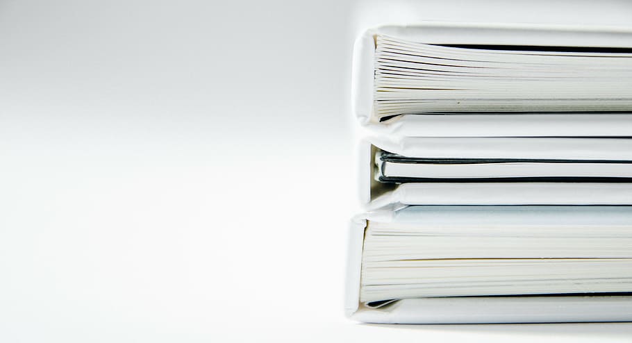 three closed hardbound books, photo, white, still, items, things HD wallpaper