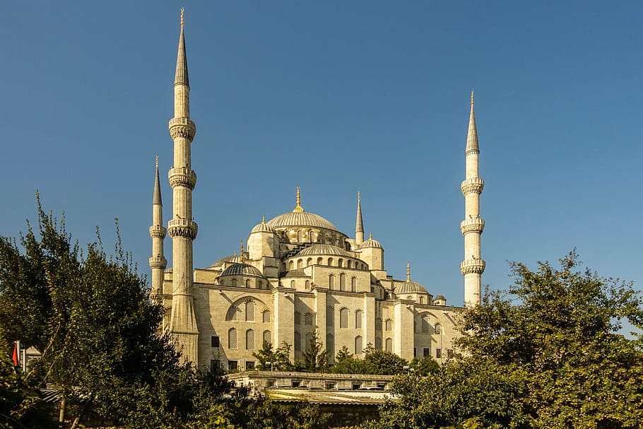 in distance beige cathedral, turkey, istanbul, blue mosque, islam, HD wallpaper