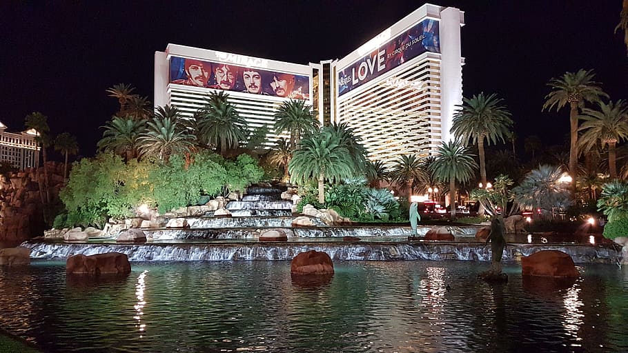 Vegas, Mirage, Hotel, Las, Casino, Water, waterfall, landmark, HD wallpaper