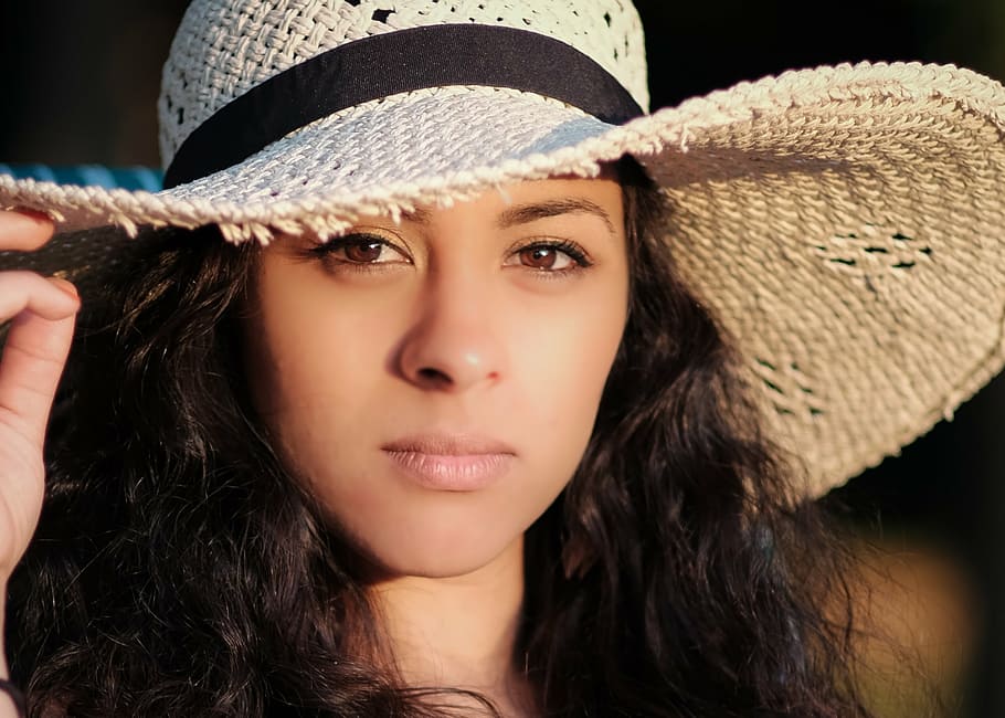 woman wearing white hat during daytime, beautiful, model, person HD wallpaper