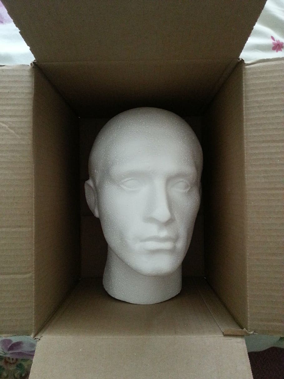 head, dummy, polystyrene, model, mannequin, face, box, human representation HD wallpaper