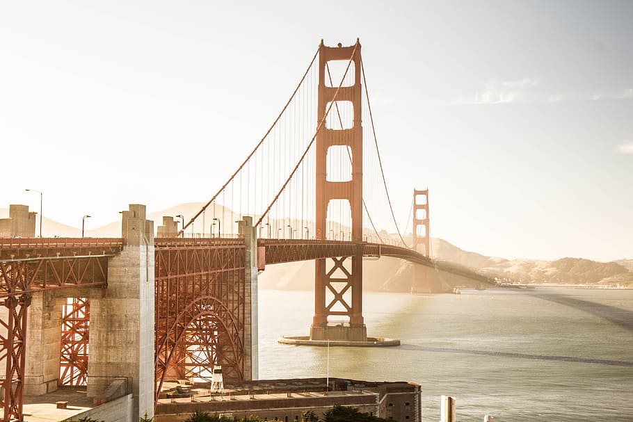 Golden Gate Bridge, river, cable, building, uSA, famous Place HD wallpaper