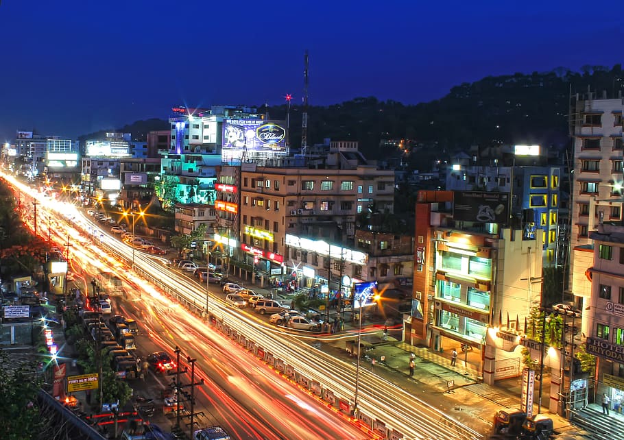 time lapse photo of cars on road during nighttime, City, Guwahati, HD wallpaper