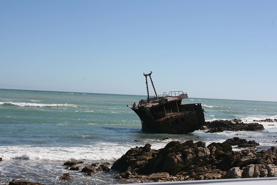 beach, sky, nature, shipwreck, sea, summer, shore, tourism HD wallpaper