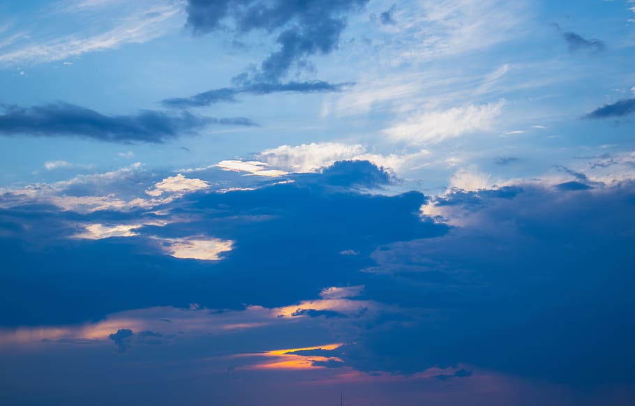 sky, sunset, blue, chisinau, moldova, landscape, sunlight, cloud, HD wallpaper