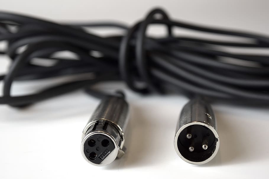 focus photography of black instrument cable, mic cable, xlr HD wallpaper