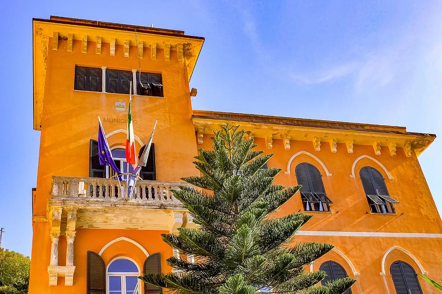 cinque terre, monterosso, village, town hall, facade, mediterranean, HD wallpaper