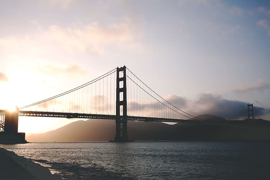 concrete bridge during golden hour, San Francisco Bridge, photo HD wallpaper