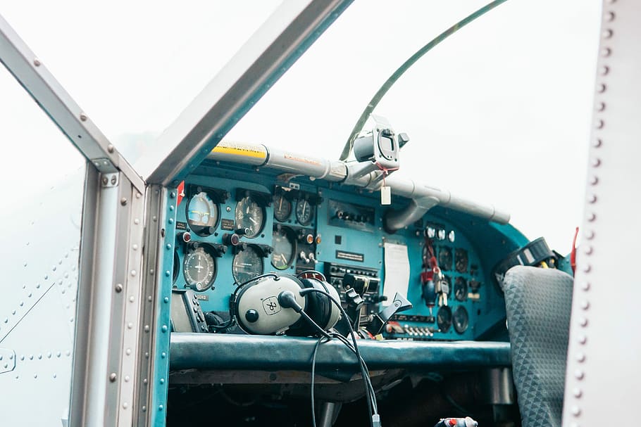 gray corded headphones on top of control panel, untitled, plane HD wallpaper