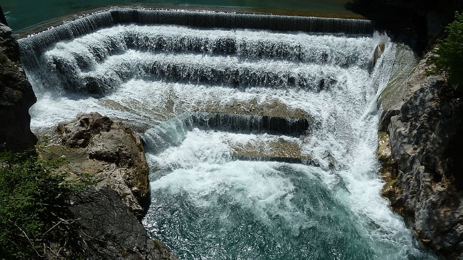 waterfalls and river, allgäu, füssen, lechfall, spray, water masses, HD wallpaper