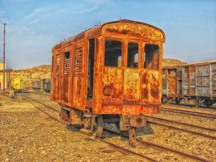 close-up photo of brown train trailer on rail, eritrea, yard HD wallpaper