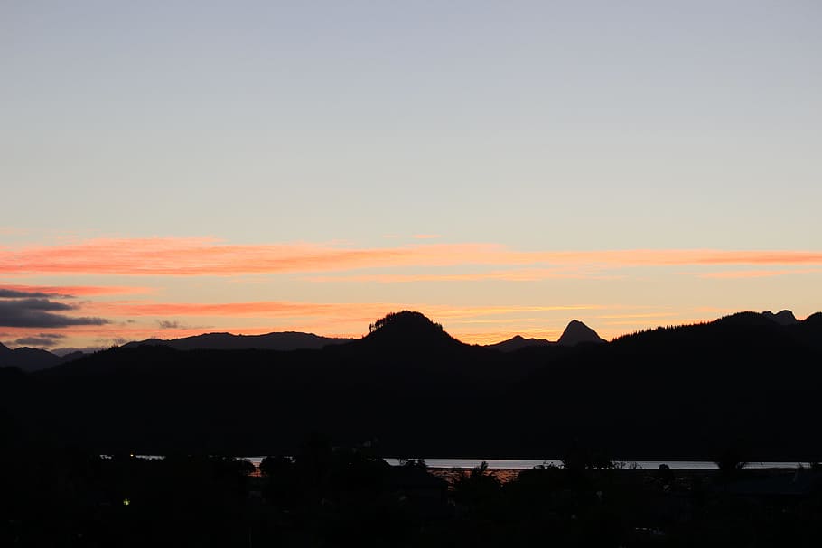 sunset, nature, landscape, sky, scene, mountain, silhouette HD wallpaper