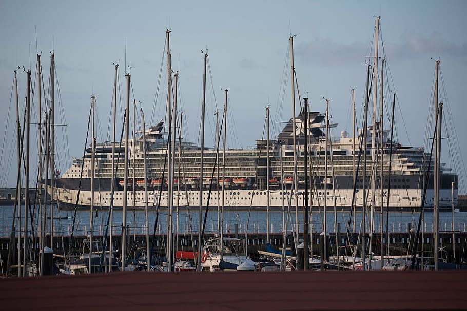 white cruise ship on sea, bilbao, port, water, harbor, nautical Vessel, HD wallpaper