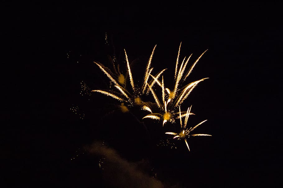 fireworks display, sylvester, rocket, lights, night, explosion HD wallpaper
