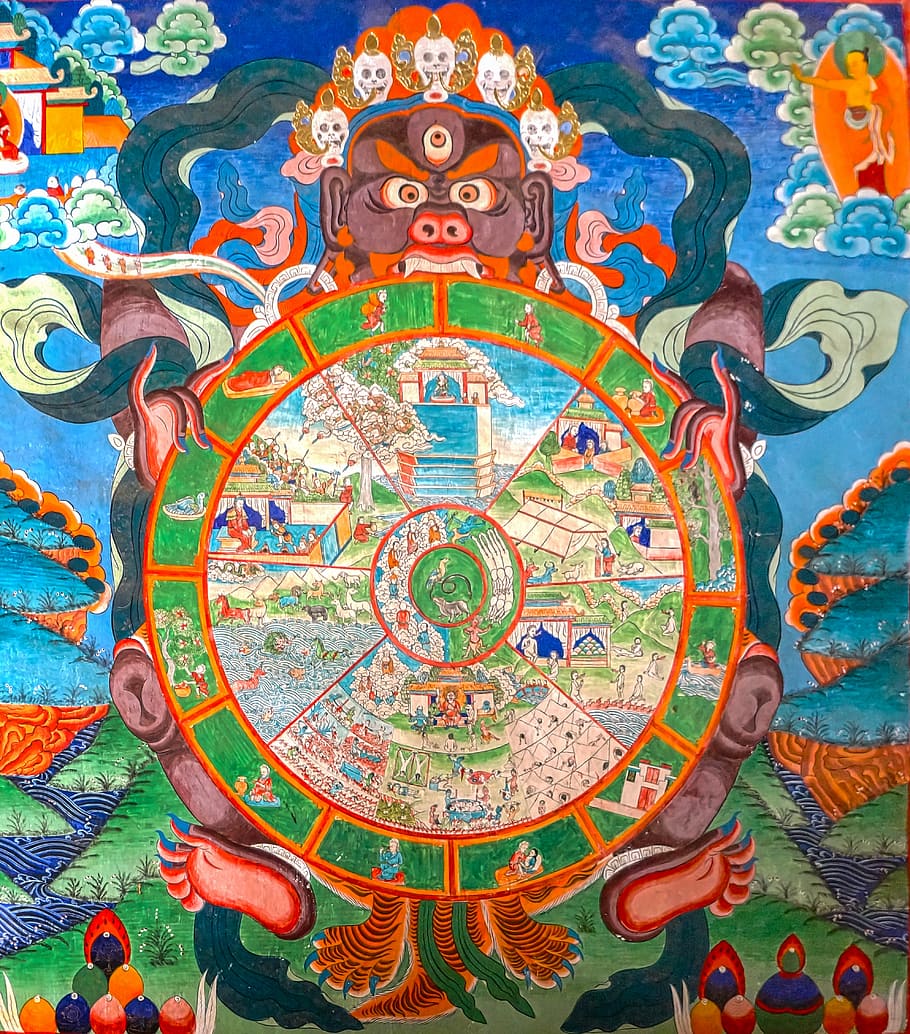 china, temple, wheel of life, multi colored, art and craft