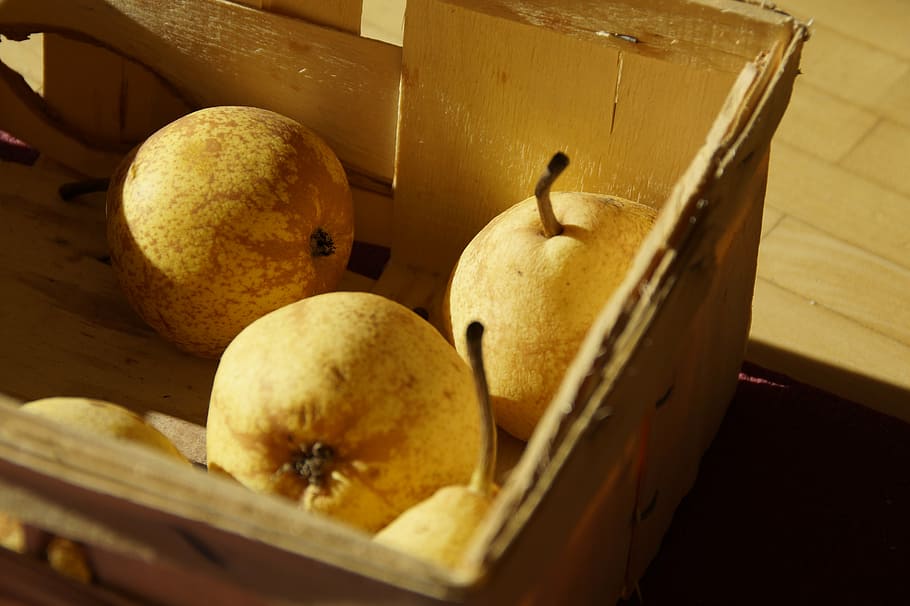 basket, pears, fruit, fruit basket, picked, harvest, ripe, autumn HD wallpaper