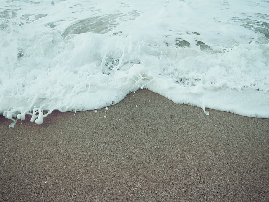 water waves, beach, sand, shore, ocean, sea, nature, summer HD wallpaper