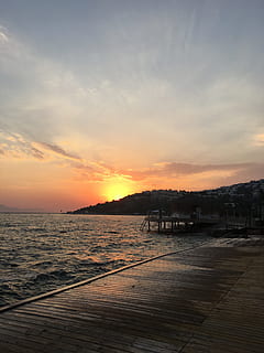 bodrum, sunset, sky, water, cloud - sky, scenics - nature, orange color HD wallpaper