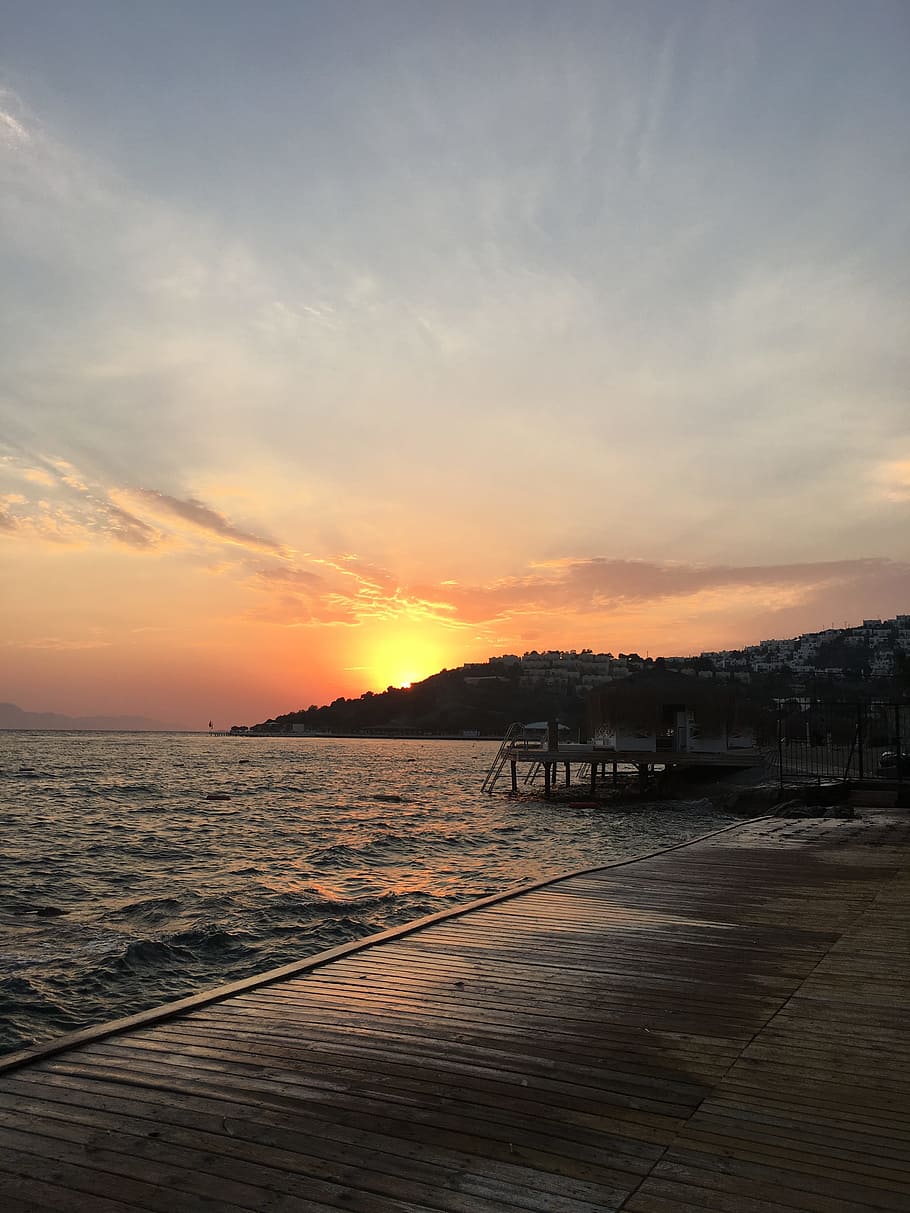 bodrum, sunset, sky, water, cloud - sky, scenics - nature, orange color HD wallpaper