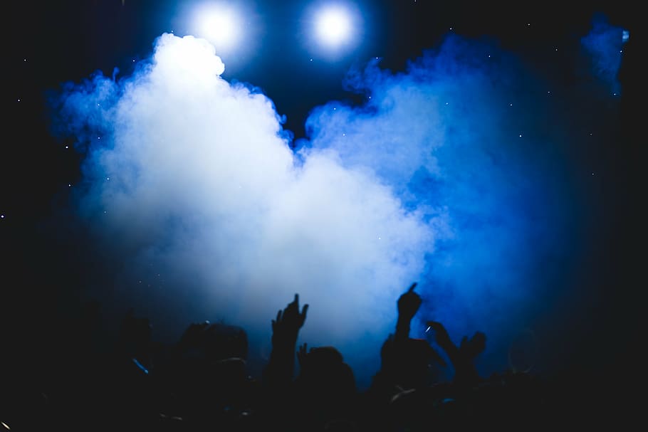 silhouette of people with smoke, party, dark, night, celebration