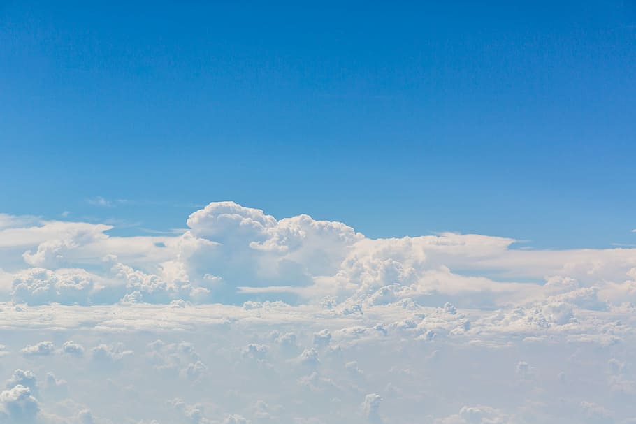 bird's eye view photo of sea of white clouds, blue sky and white clouds HD wallpaper