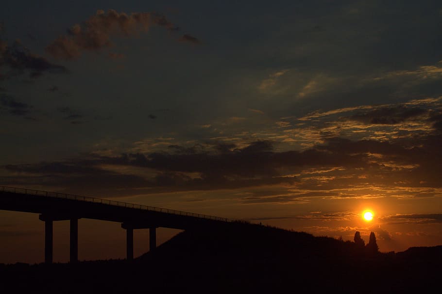 sunset, bridge, sky, cloud, red, in the evening, cloud - sky HD wallpaper