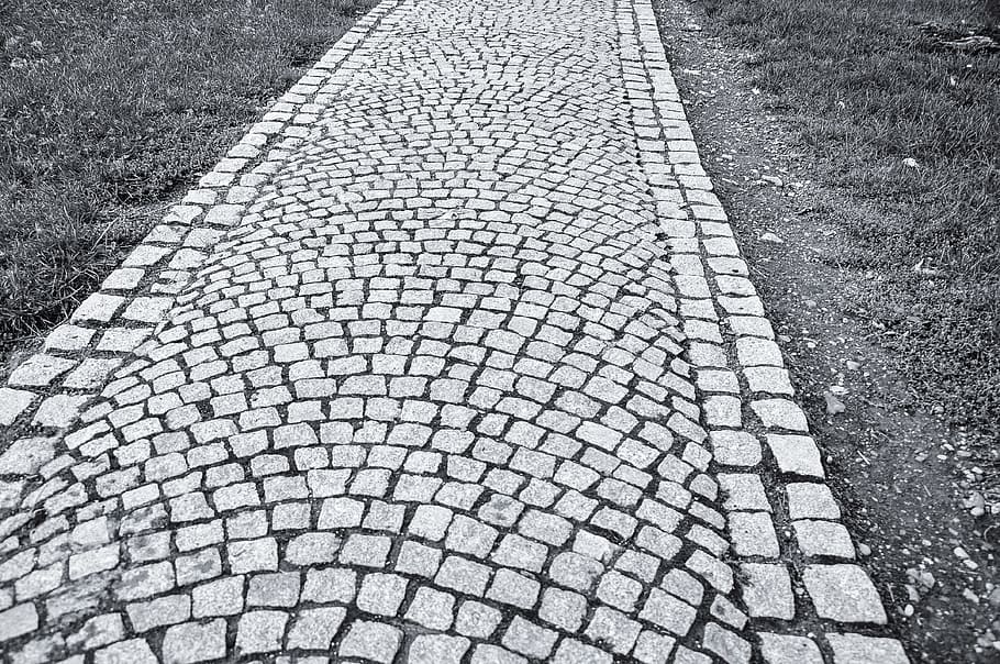 Cobblestones, Pavement, Czech, Artistic, black, white, paving