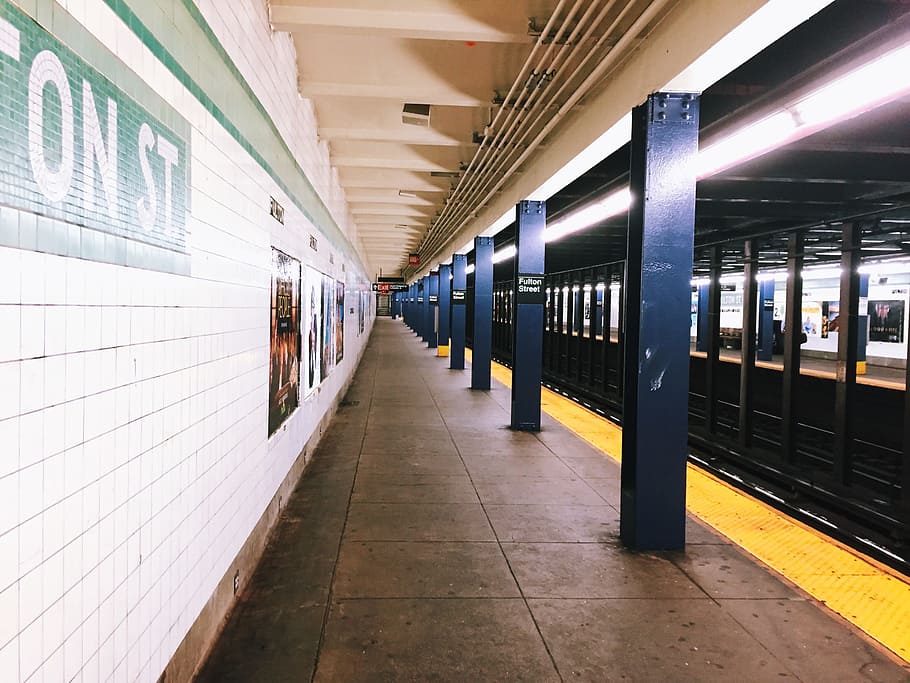 Subway Platform, sign, station, City, New York, NYC, Transportation HD wallpaper