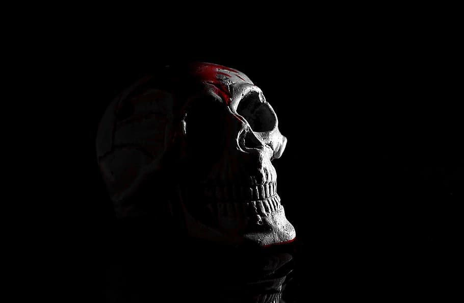 grey skull, death, human, dark, burn, the darkness, no one, mood, HD wallpaper