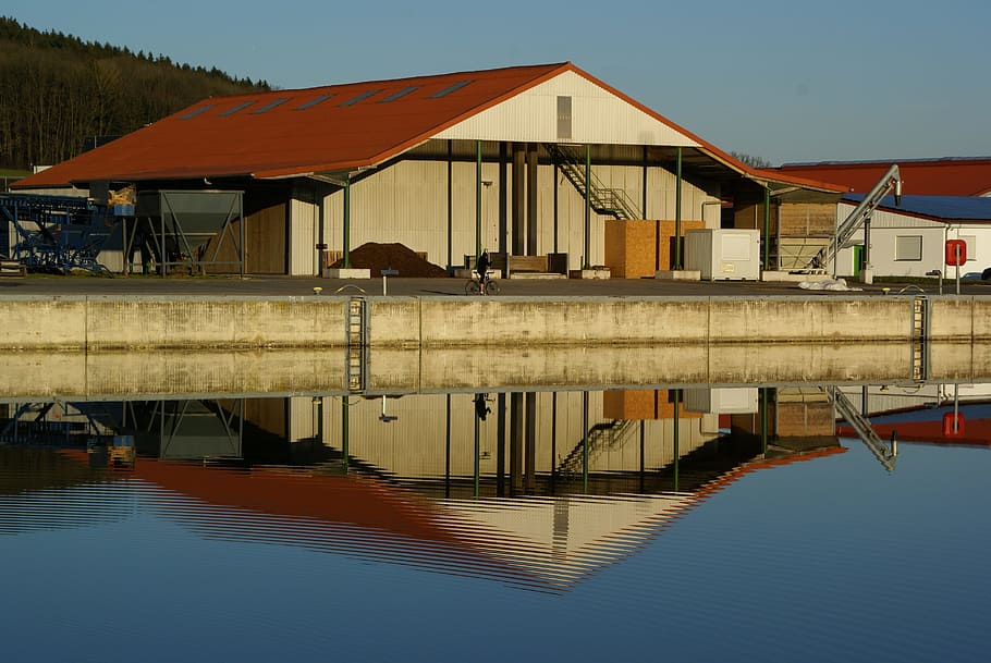 warehouse, waters, waterways, reflection, built structure, building exterior HD wallpaper