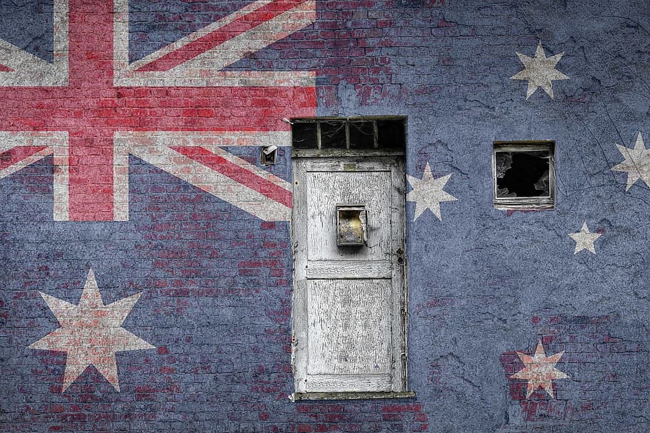 white wooden door, australia, flag, wall, brick, vintage, national HD wallpaper