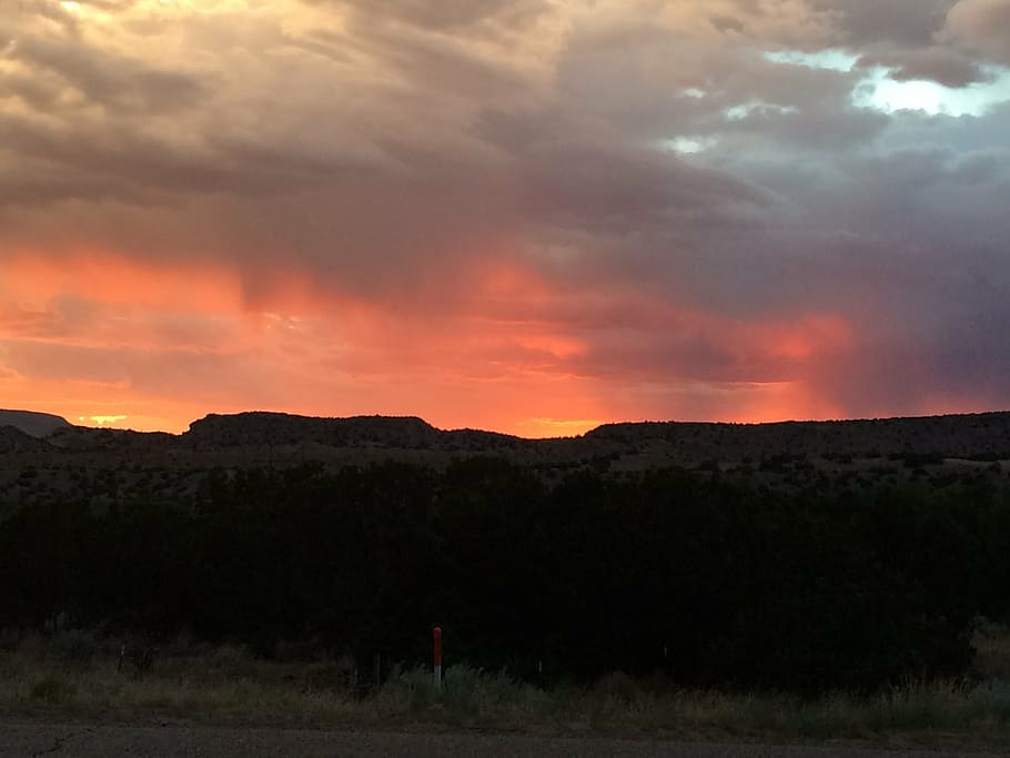 silhouette photography of mountain during golden hour, new mexico HD wallpaper