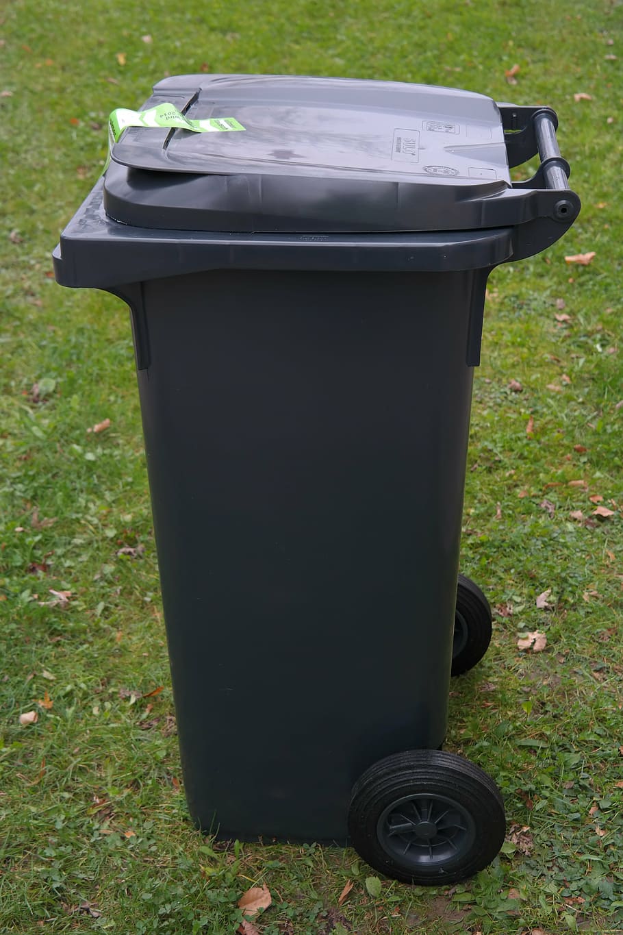 black wheelie bin on green grass, dustbin, waste, garbage, ton