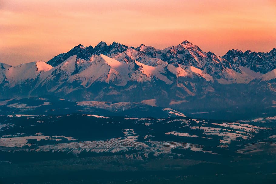 bird's eye view photography of mountain, mountain coated ith snow HD wallpaper