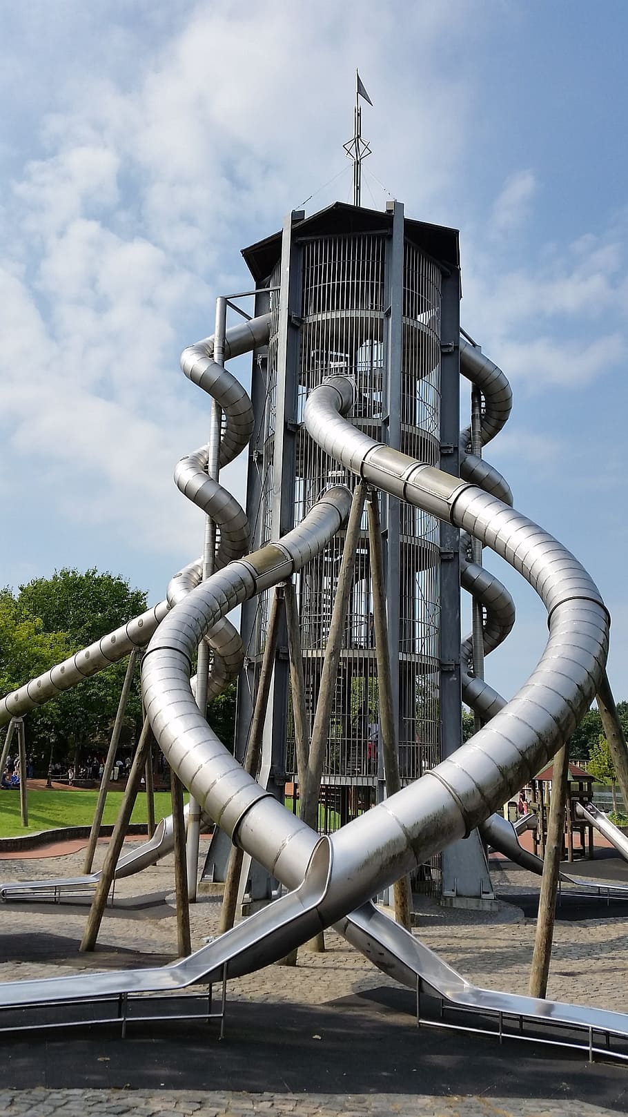 slide, metal, large, isolated, game device, fun, children's playground HD wallpaper
