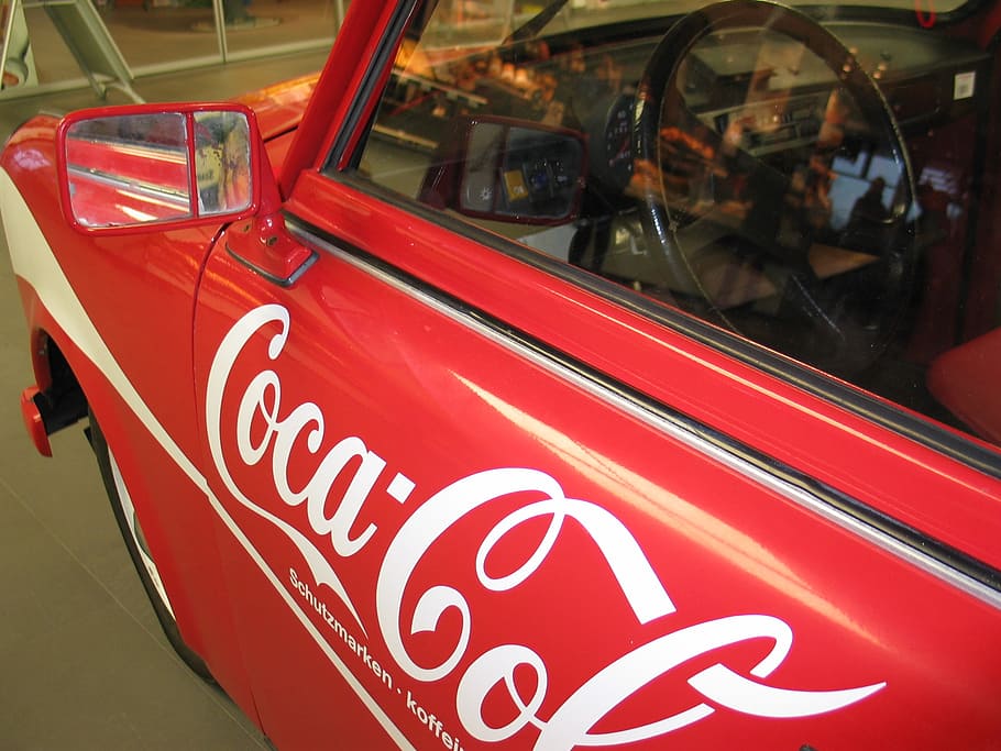 red Coca-Cola car, satellite, trabi, auto, vehicle, automotive, HD wallpaper