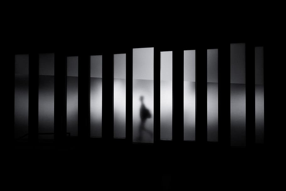 grayscale photo of person running in panel paintings, shadow illustration HD wallpaper